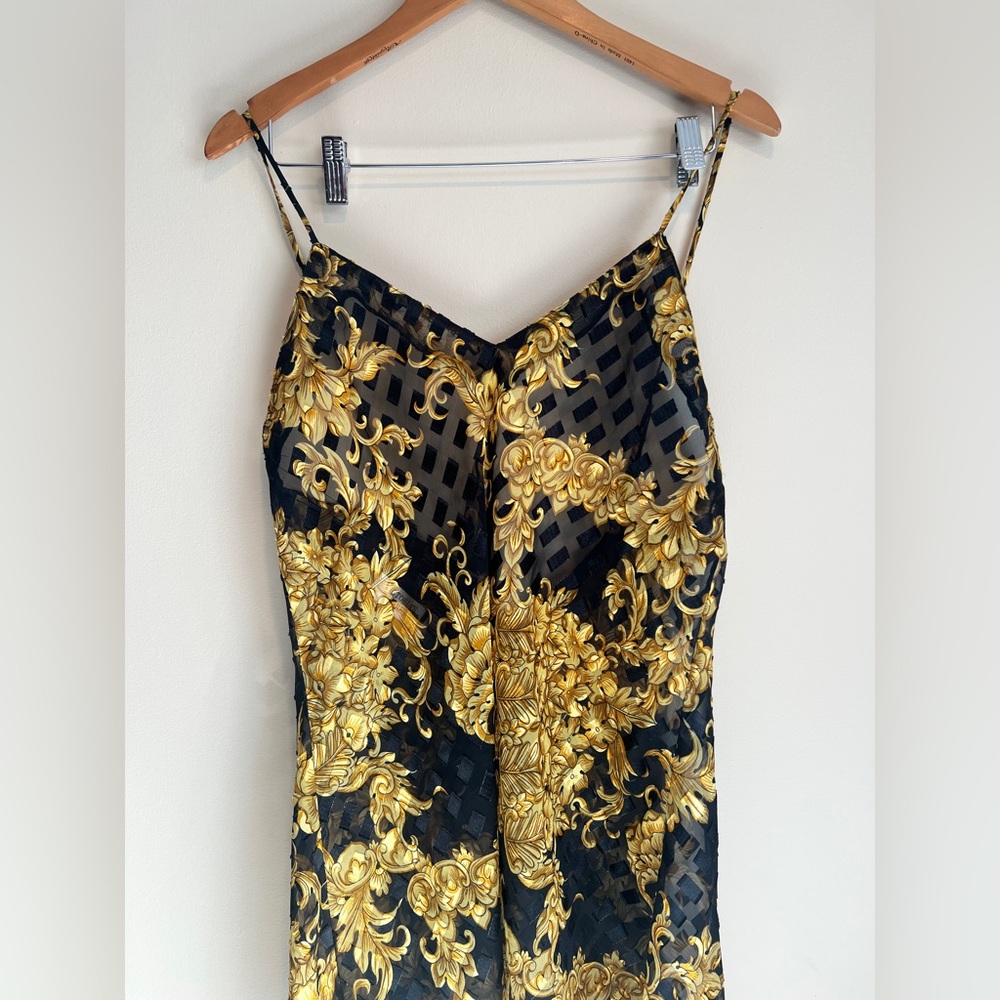 Vtg Victoria's Secret Baroque Gold Black Floral Lace Gold Label 90s Size L - Picture 4 of 7